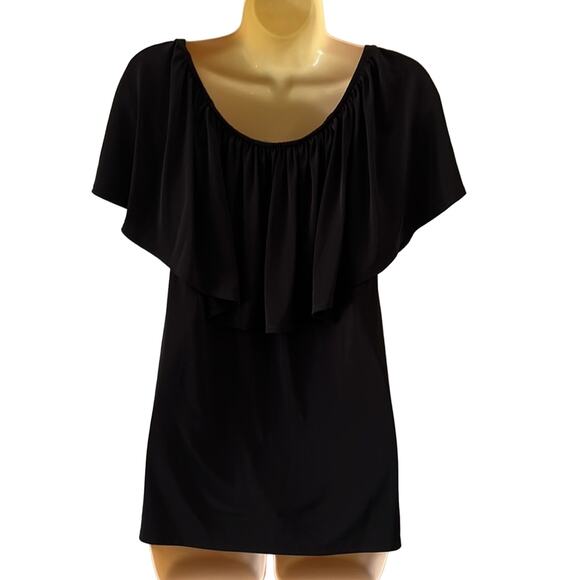 Slinky Brand Black Boho Knit Peasant Blouse Woman Medium Festival Vacation - Picture 3 of 10